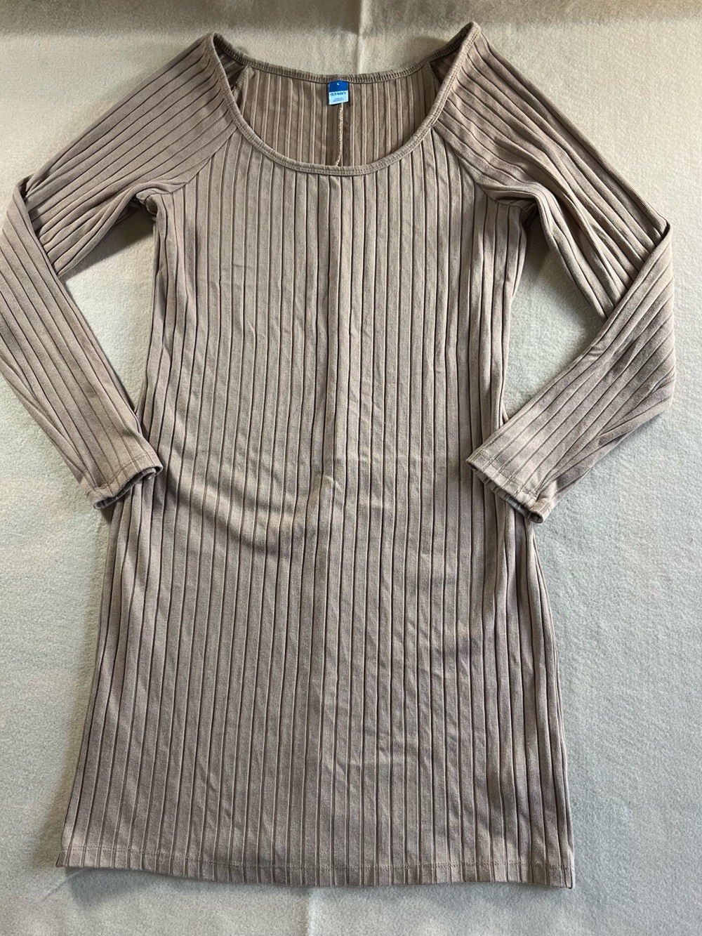Old Navy Ribbed Long Sleeve Scoop Neck Dress - Taupe Beige
